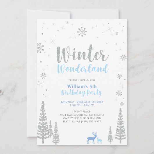 Zilver & Blauw Winter Wonderland Jongens Verjaarda Kaart (Voorkant)