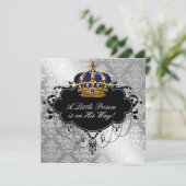 Zilver Blauw Zwarte Prins Baby Boy Douche Kaart (Staand voorkant)