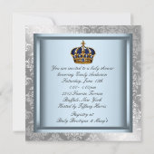 Zilver Blauw Zwarte Prins Baby Boy Douche Kaart (Achterkant)