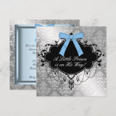 Zilver Blauw Zwarte Prins Baby Boy Douche Kaart (Voorkant / Achterkant)