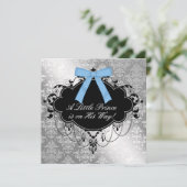 Zilver Blauw Zwarte Prins Baby Boy Douche Kaart (Staand voorkant)