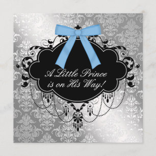 Zilver Blauw Zwarte Prins Baby Boy Douche Kaart