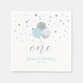 Zilver & Blauwe Ballonnen Confetti Jongen 1e Verja Servet
