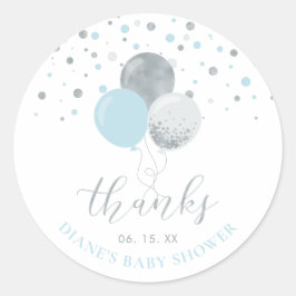 Zilver & Blauwe Ballonnen | Feest Favoriet Bedankt Ronde Sticker