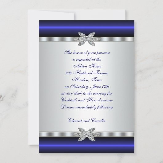 Zilver & Blauwe Cocktailparty Uitnodiging Template (Voorkant)