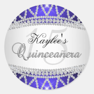 Zilver & Blauwe Diamant Quinceanera Sticker