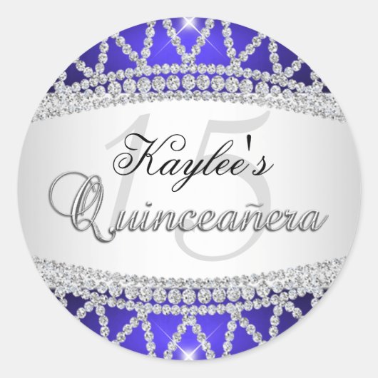 Zilver & Blauwe Diamant Quinceanera Sticker (Voorkant)