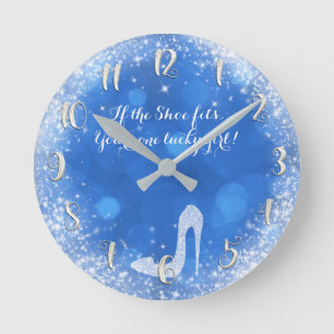 Zilver & Blauwe Glitteren Hoge Hak Prinsessen Slip Ronde Klok