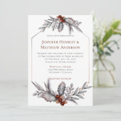 Zilver, Blauwe Grijs, Rusty Brown Winter Wedding Kaart (Staand voorkant)