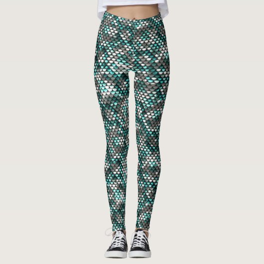 Zilver & Blauwe Lovertjes Uitzicht Leggings (Voorkant)