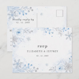 Zilver Blauwe Sneeuwvlokken Bloemige Winter Bruilo Briefkaart