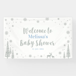 Zilver & Blauwe Winter Jongen Baby Shower Welkom Spandoek