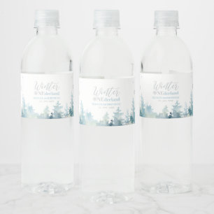 Zilver & Blauwe Winter Wonderland 1e Verjaardagsfe Waterfles Etiket