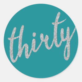 Zilver Blauwgroen 30 Verjaardagsfeestje Glitter "T Ronde Sticker