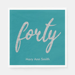 Zilver Blauwgroen 40 Verjaardagsfeestje Glitter "F Servet