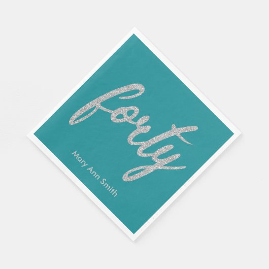 Zilver Blauwgroen 40 Verjaardagsfeestje Glitter "F Servet (Hoek)