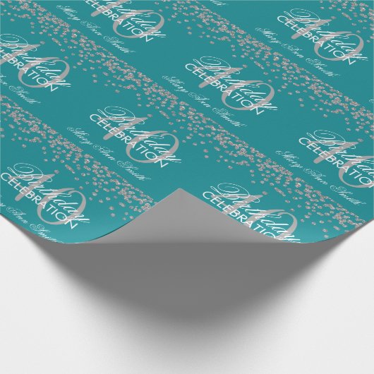 Zilver Blauwgroen 40e verjaardag Faux Glitter Conf Cadeaupapier (Hoek)