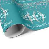 Zilver Blauwgroen 40e verjaardag Faux Glitter Conf Cadeaupapier (Rol Hoek)