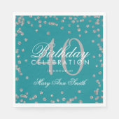 Zilver Blauwgroen 40e Verjaardag Glitter Confetti Servet (Voorkant)