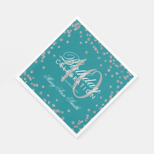 Zilver Blauwgroen 40e Verjaardag Glitter Confetti Servet (Hoek)