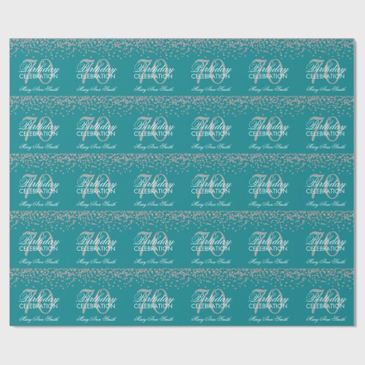 Zilver Blauwgroen 70e Verjaardag Faux Glitter Conf Cadeaupapier (Vlak)