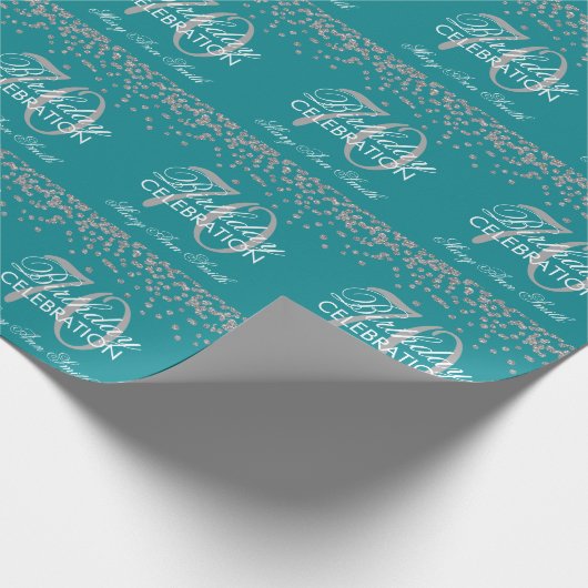 Zilver Blauwgroen 70e Verjaardag Faux Glitter Conf Cadeaupapier (Hoek)