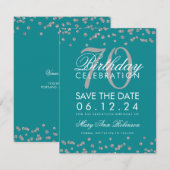Zilver Blauwgroen 70e verjaardag Opslagdatum Confe Save The Date (Voorkant / Achterkant)