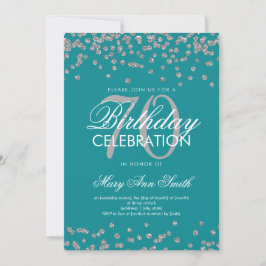 Zilver Blauwgroen 70e Verjaardagsfeestje Glitter C Kaart