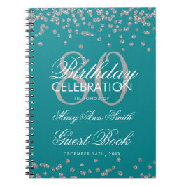 Zilver Blauwgroen 80e Birthday Guest Book Confetti Notitieboek