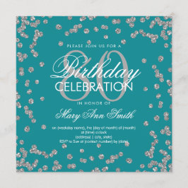 Zilver Blauwgroen 80th Birthday Glitter Confetti Kaart