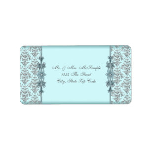 Zilver Blauwgroen Blauw Damask Adresetiketten Etiket