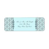 Zilver Blauwgroen Blauw Damask Adresetiketten Etiket (Voorkant)