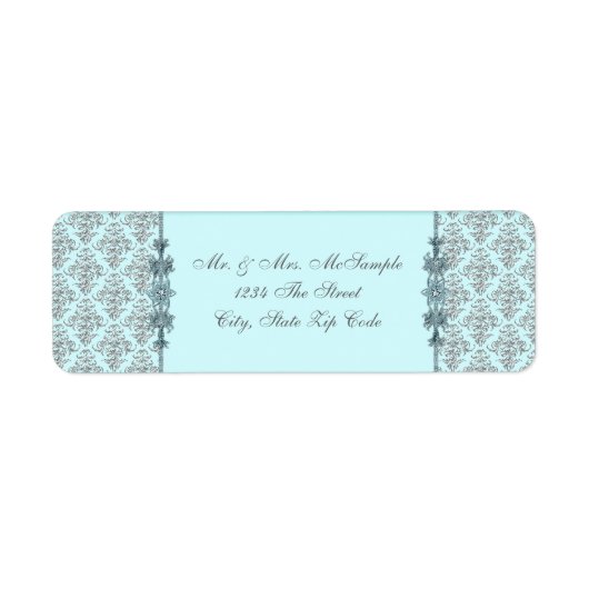 Zilver Blauwgroen Blauw Damask Adresetiketten Etiket (Voorkant)