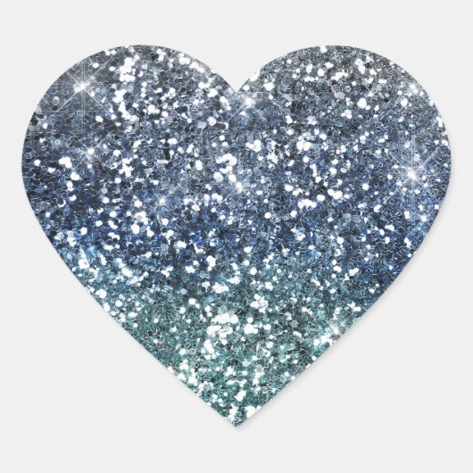 Zilver Blauwgroen Blauw Glitter Look Hart Sticker (Voorkant)