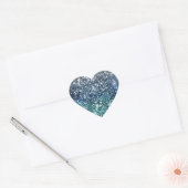 Zilver Blauwgroen Blauw Glitter Look Hart Sticker (Envelop)