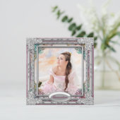 Zilver Blauwgroen Blauw Koraal Roze Foto Quinceane Kaart (Staand voorkant)