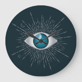 Zilver & Blauwgroen Blauw Mystic Aqua Evil Eye Naz Grote Klok (Voorkant)