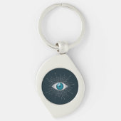 Zilver & Blauwgroen Blauw Mystic Aqua Evil Eye Naz Sleutelhanger (Voorkant)