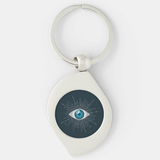 Zilver & Blauwgroen Blauw Mystic Aqua Evil Eye Naz Sleutelhanger (Voorkant)