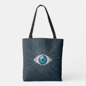 Zilver & Blauwgroen Blauw Mystic Aqua Evil Eye Naz Tote Bag (Achterkant)