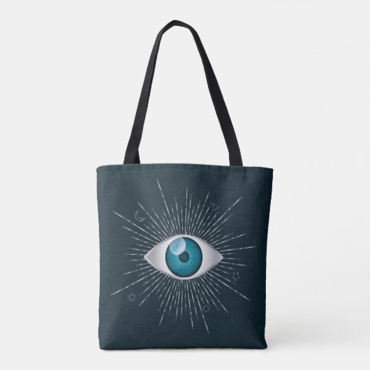 Zilver & Blauwgroen Blauw Mystic Aqua Evil Eye Naz Tote Bag (Achterkant)