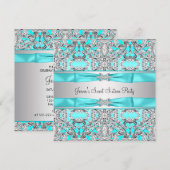 Zilver Blauwgroen Blauw Sweet Sixteen Party Kaart (Voorkant / Achterkant)