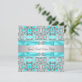 Zilver Blauwgroen Blauw Sweet Sixteen Party Kaart (Staand voorkant)