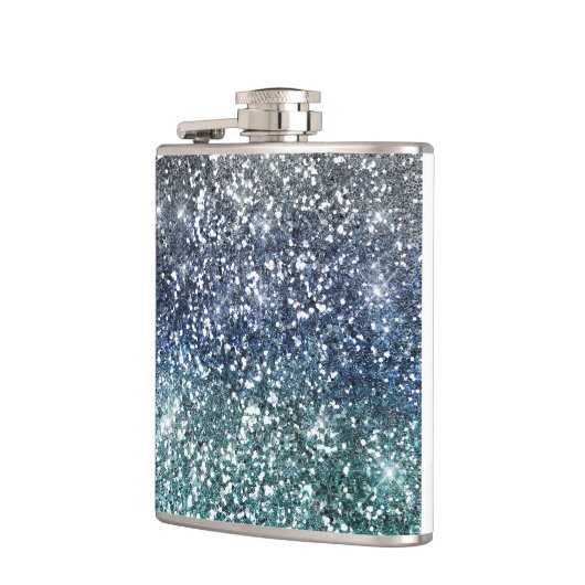 Zilver Blauwgroen blauwe glitter look Heupfles (Links)