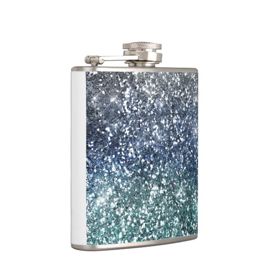 Zilver Blauwgroen blauwe glitter look Heupfles (Rechts)