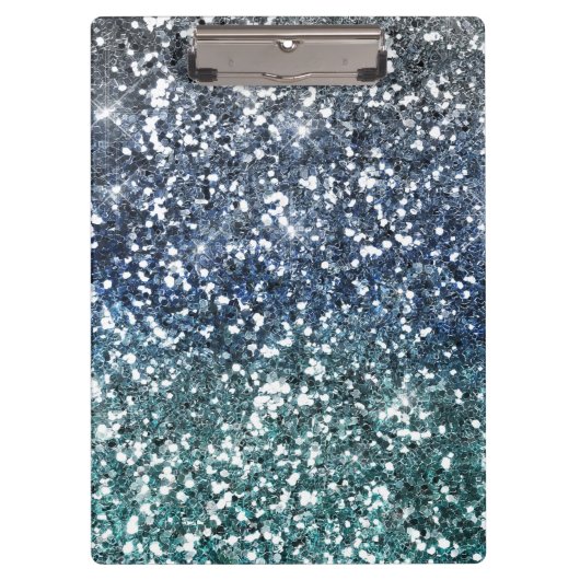 Zilver Blauwgroen blauwe glitter look Klembord (Voorkant)