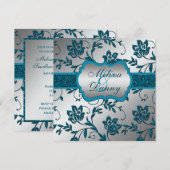 Zilver Blauwgroen FAUX Glitter Floral Engagement P Kaart (Voorkant / Achterkant)