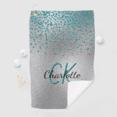 Zilver blauwgroen glitter custom monogram groen golfhanddoek (Insitu)