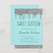 Zilver Blauwgroen Glitter Sparkle Elegant Sweet 16 Kaart (Voorkant / Achterkant)