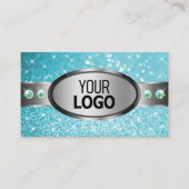 Zilver Blauwgroen Glitter Sparkle Rhinestones en L Visitekaartje (Voorkant)